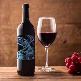 Etiqueta Para Botella De Vino Black Blue Haida Eagle Thunder Bird Arte Nativo