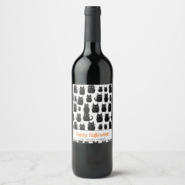 Etiqueta Para Botella De Vino Black Cats Custom Name Happy Halloween