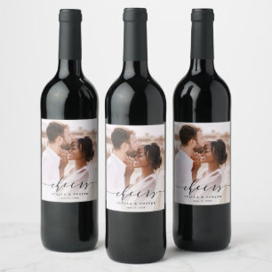 Etiqueta Para Botella De Vino Black Cheers Elegant Calligraphy Boda Photo