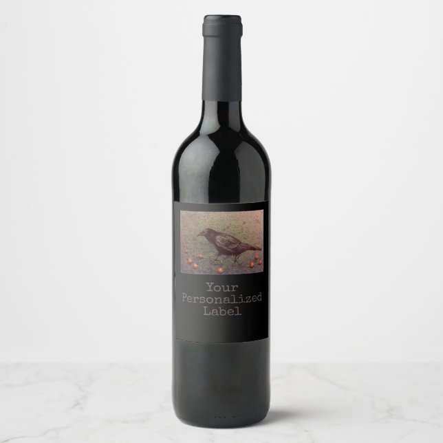 Etiqueta Para Botella De Vino Black Crow y Berries (Anverso)