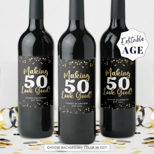 Etiqueta Para Botella De Vino Black Gold Birthday (Cumpleaños del Oro Negro) hac