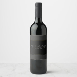 Etiqueta Para Botella De Vino Black Gray Gold Modern Minimal Elegant Wedding