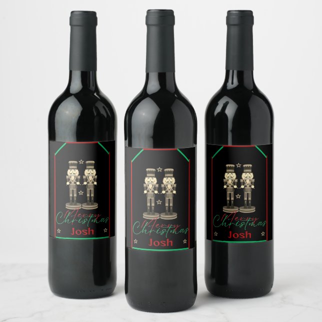 Etiqueta Para Botella De Vino Black Nutcracker Soldier Name (Botellas)