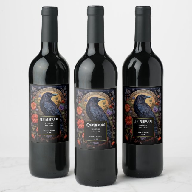 Etiqueta Para Botella De Vino Black Raven Dark Ganado Gótico (Botellas)