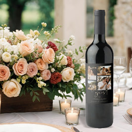 Etiqueta Para Botella De Vino Black Trendy Collage Wedding 4 Photos
