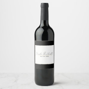 Etiqueta Para Botella De Vino Black White Gold Modern Minimal Elegant Wedding