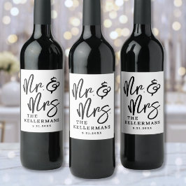 Etiqueta Para Botella De Vino Black White Script Wedding