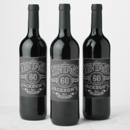 Etiqueta Para Botella De Vino Black & White Vintage Aged To Perfection Birthday