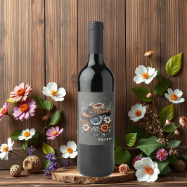Etiqueta Para Botella De Vino Blooming Gears: Estilo de vaquero Steampunk.