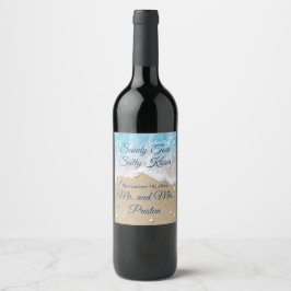 Etiqueta Para Botella De Vino Blue Beach Waves Sandy Toes