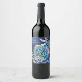Etiqueta Para Botella De Vino Blue Dahlia Marina artesanal color de agua floral
