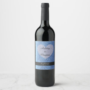 Etiqueta Para Botella De Vino Blue Faux Purpurina con corazón