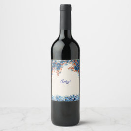 Etiqueta Para Botella De Vino Blue Foral