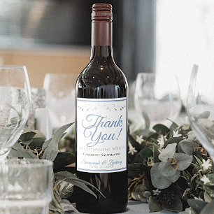 Etiqueta Para Botella De Vino Blue & Gray Simple Elegant Wedding Thank You