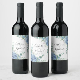 Etiqueta Para Botella De Vino Blue Hydrangea Floral Wedding 