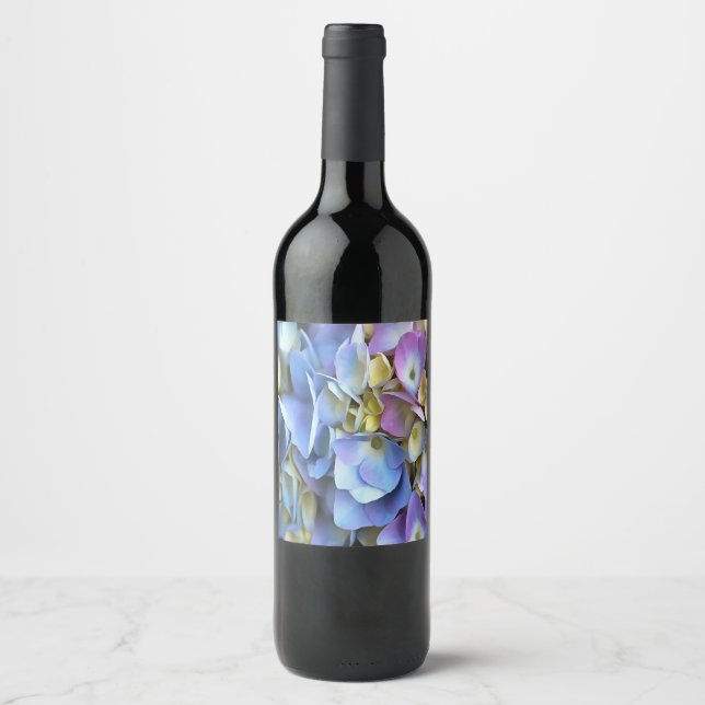Etiqueta Para Botella De Vino Blue Hydrangea Shrub Bossom artístico (Anverso)