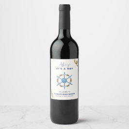 Etiqueta Para Botella De Vino Blue Modern Ahoy Nautical Boy Baby Shower