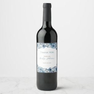 Etiqueta Para Botella De Vino Blue Modern Floral Watercolor Baby Shower