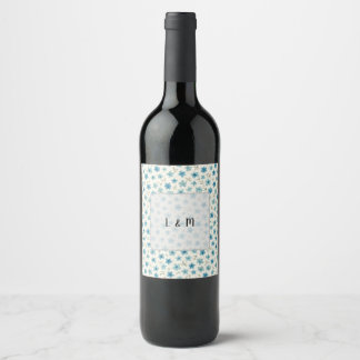 Etiqueta Para Botella De Vino Blue Modern tiny flowers 