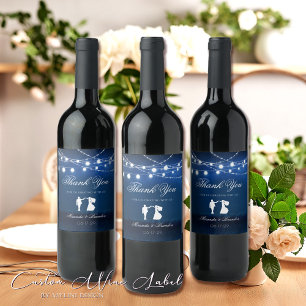 Etiqueta Para Botella De Vino Blue Night & Silver String Lughts Favor de la Boda