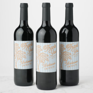 Etiqueta Para Botella De Vino Blue Palm Spring Pastel Beach Birthday Part Favor