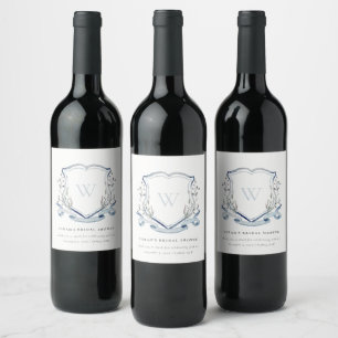 Etiqueta Para Botella De Vino Blue Wildflower Watercolor Escudo Bridal Shower