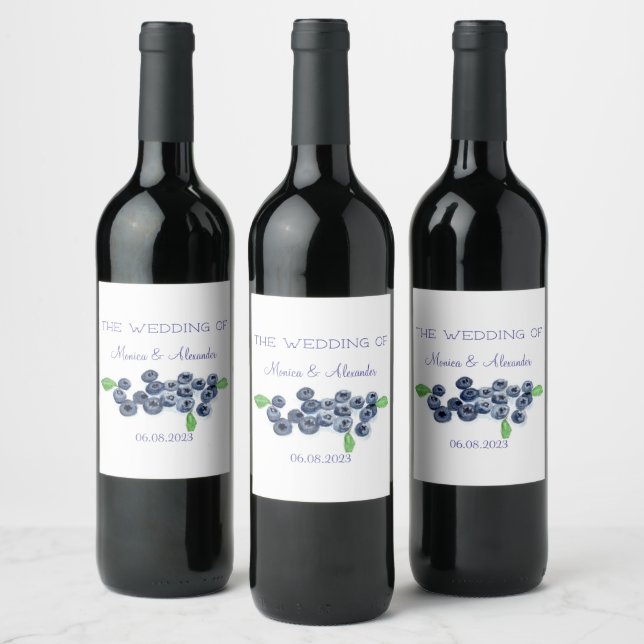 Etiqueta Para Botella De Vino Blueberries Fruits Wedding Party (Botellas)