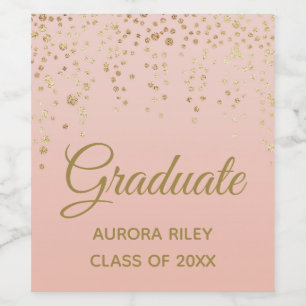 Etiqueta Para Botella De Vino Blush Rosa Oro Glitter Confeti Graduación