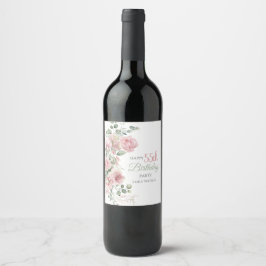 Etiqueta Para Botella De Vino Blush Rose Greenery Eucalypt 55th Birthday