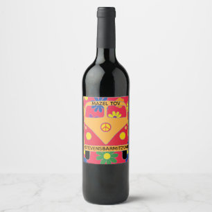 Etiqueta Para Botella De Vino BM Bar Bat Mitzvah Flores Hippie