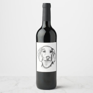 Etiqueta Para Botella De Vino boceto de perro salchicha dibujado a mano en negro