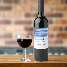 Etiqueta Para Botella De Vino Boda acuarela azul marino de amor dulce