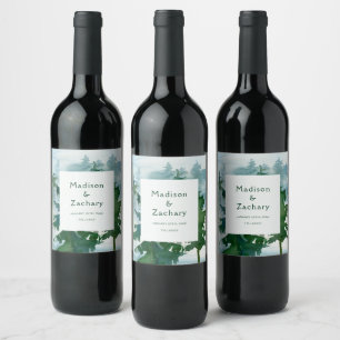 Etiqueta Para Botella De Vino Boda acuarela bosque montañoso rústico