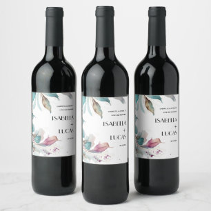 Etiqueta Para Botella De Vino Boda acuarela de Magenta Aquamarine