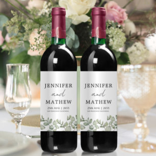 Etiqueta Para Botella De Vino Boda acuarela eucalipto verde salvia