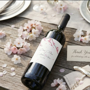 Etiqueta Para Botella De Vino Boda acuarela flor de cerezo floral rosa