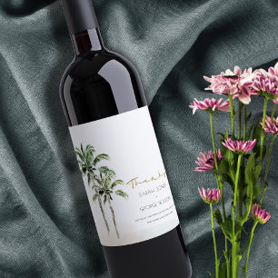 Etiqueta Para Botella De Vino Boda acuático Palm Tree Beach Tropical Gracias