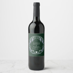 Etiqueta Para Botella De Vino Boda Art Nouveau Plata Flor de Wisteria Púrpura