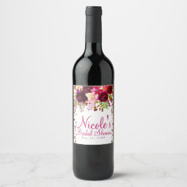 Etiqueta Para Botella De Vino Boda Audaz Burgundy Dorado Floral Rosa Marsala