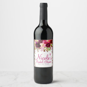 Etiqueta Para Botella De Vino Boda Audaz Burgundy Dorado Floral Rosa Marsala