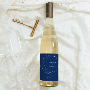 Etiqueta Para Botella De Vino Boda azul elegante celestial de la marina lunar