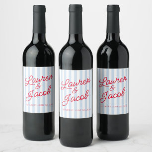 Etiqueta Para Botella De Vino Boda Azul Minimalista Minimalista Moderno con Raya