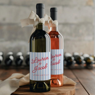 Etiqueta Para Botella De Vino Boda Azul Minimalista Minimalista Moderno con Raya