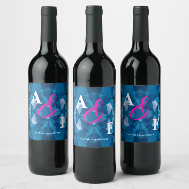 Etiqueta Para Botella De Vino Boda azul moderno (Botellas)
