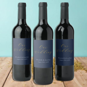 Etiqueta Para Botella De Vino Boda azul opulento