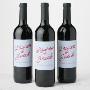 Etiqueta Para Botella De Vino Boda Azul y Roja Minimalista Moderna