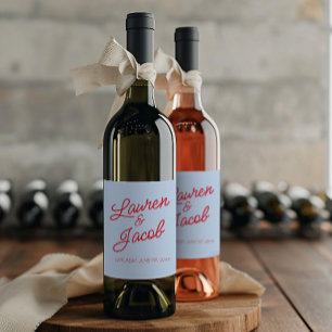 Etiqueta Para Botella De Vino Boda Azul y Roja Minimalista Moderna