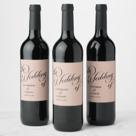 Etiqueta Para Botella De Vino Boda Beige de caligrafía moderna