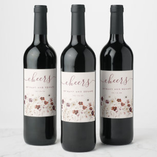Etiqueta Para Botella De Vino Boda Beige de Fall Wildflower Field