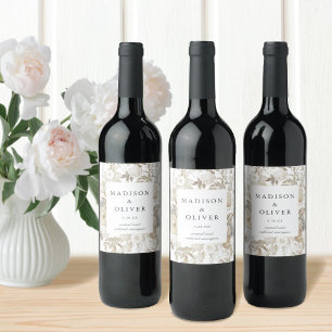 Etiqueta Para Botella De Vino Boda Blanca Floral Terrosa Elegante